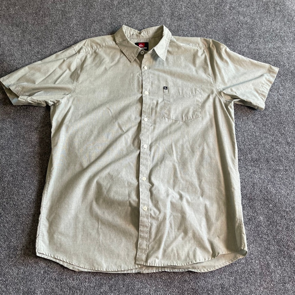 Quiksilver Mens XL Short Sleeve Button Down Shirt‎ Sage Green Textured Casual